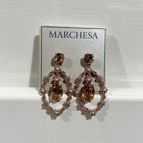 Marchesa Rose Gold Crystal Drop Earrings - Picture 1 of 8